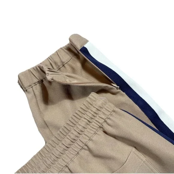 Wyse London Anya Cuffed Joggers $280 Tan Side Stripe Pants Stretch Size Small 2R